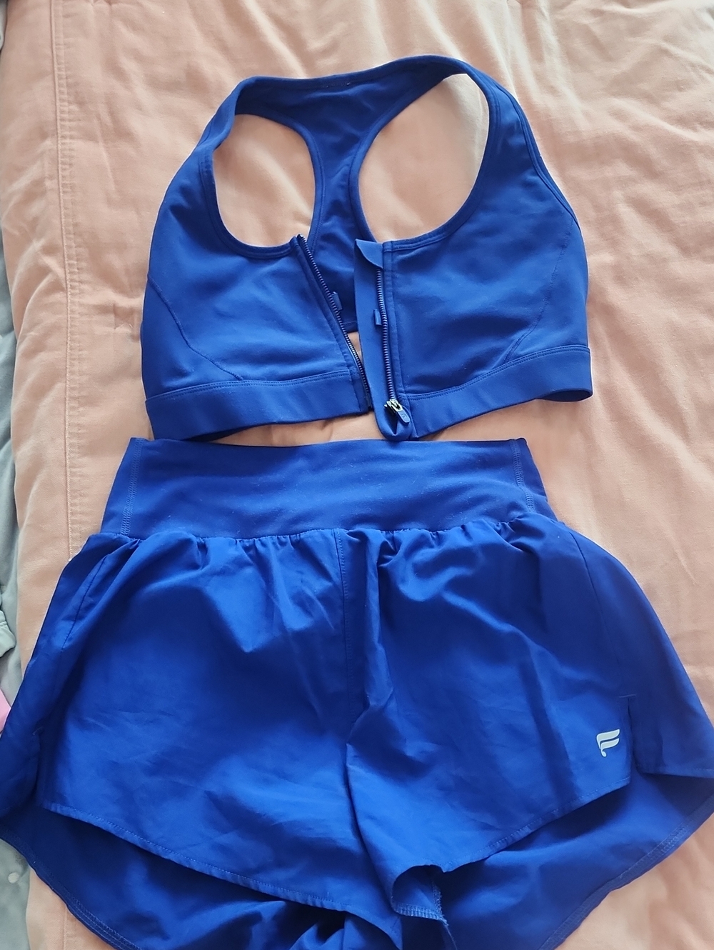 Fabletics Royal Blue Athletic Shorts And Zip Front Bra